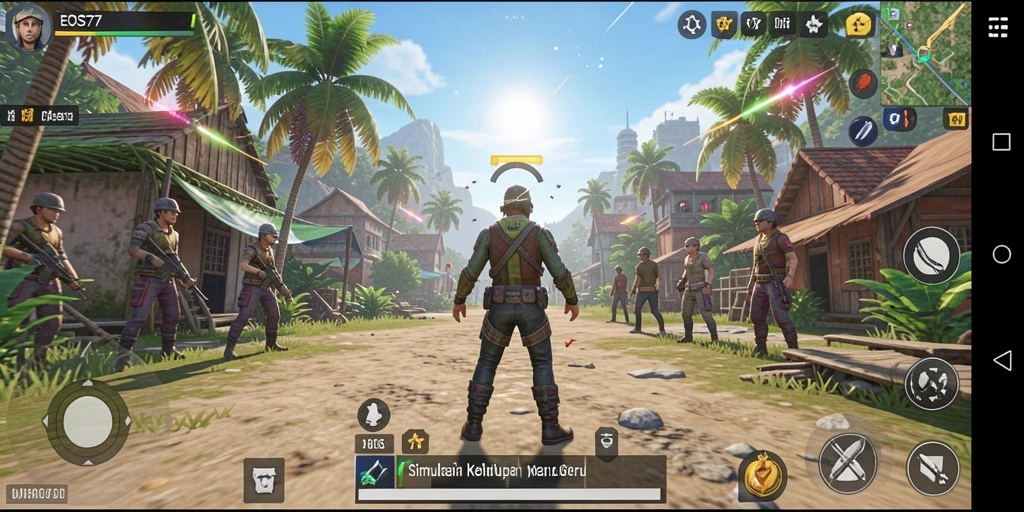 Tampilan gameplay EOS77 yang realistis dan menghibur.