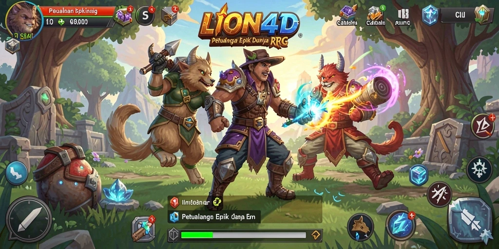 Tampilan gameplay LION4D yang menakjubkan dalam misi petualangan RPG.
